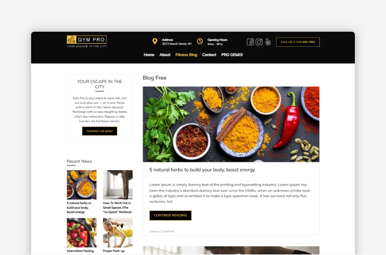 Free Gym WordPress Template