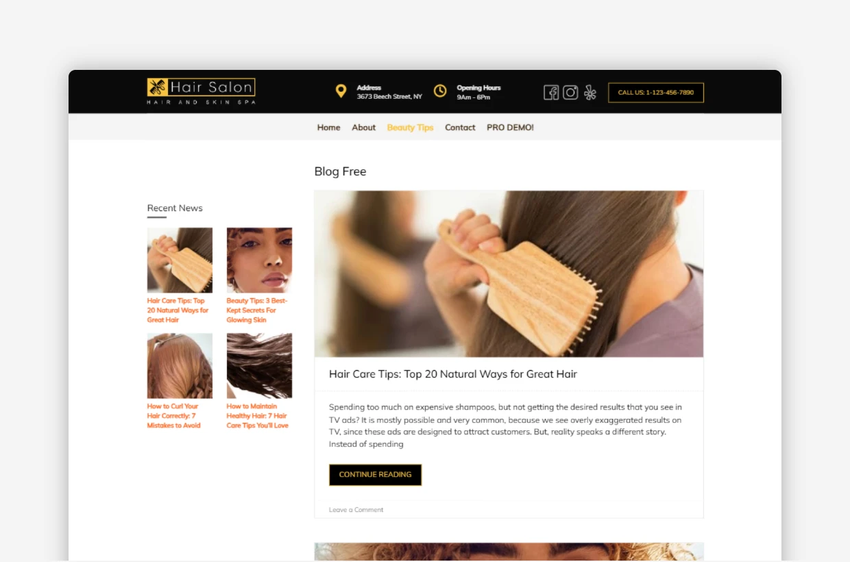 Free Hair Salon WP Template