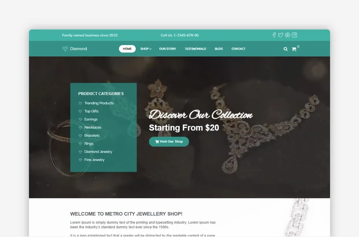 Diamond Jewellery eCommerce WordPress Theme